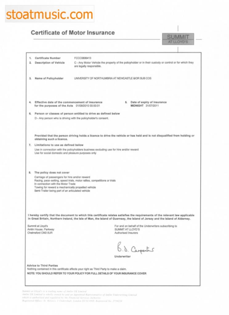 Car Insurance Certificate Template Gimpexinspection Com Example