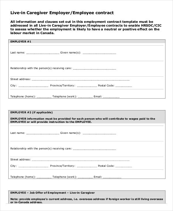 Caregiver Employment Contract Template Templates Resume Examples Live