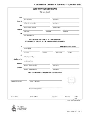 Catholic Confirmation Certificate Template Fill Online Printable Certificates