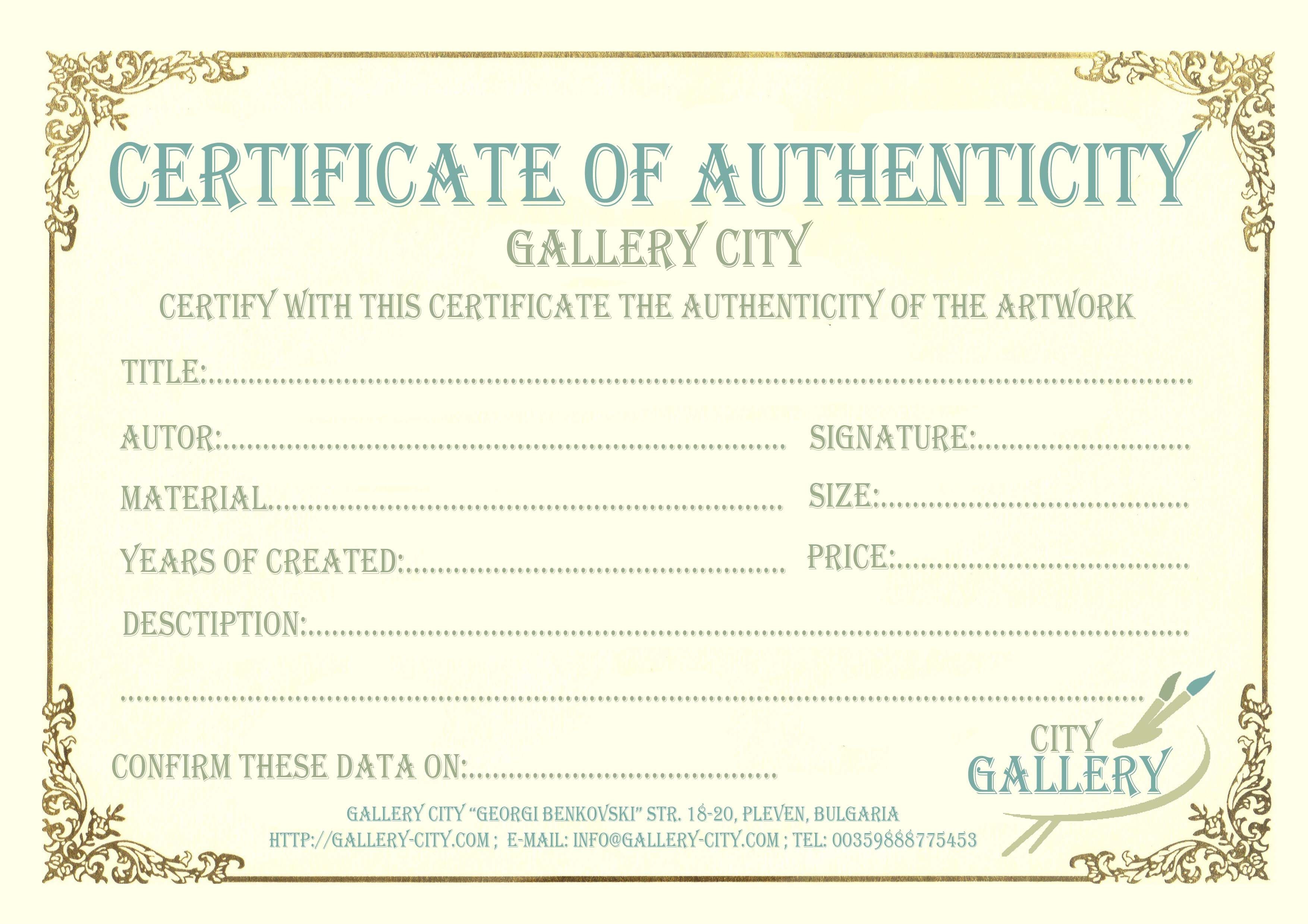 Certificate Authenticity Template Art Free Of Microsoft Word