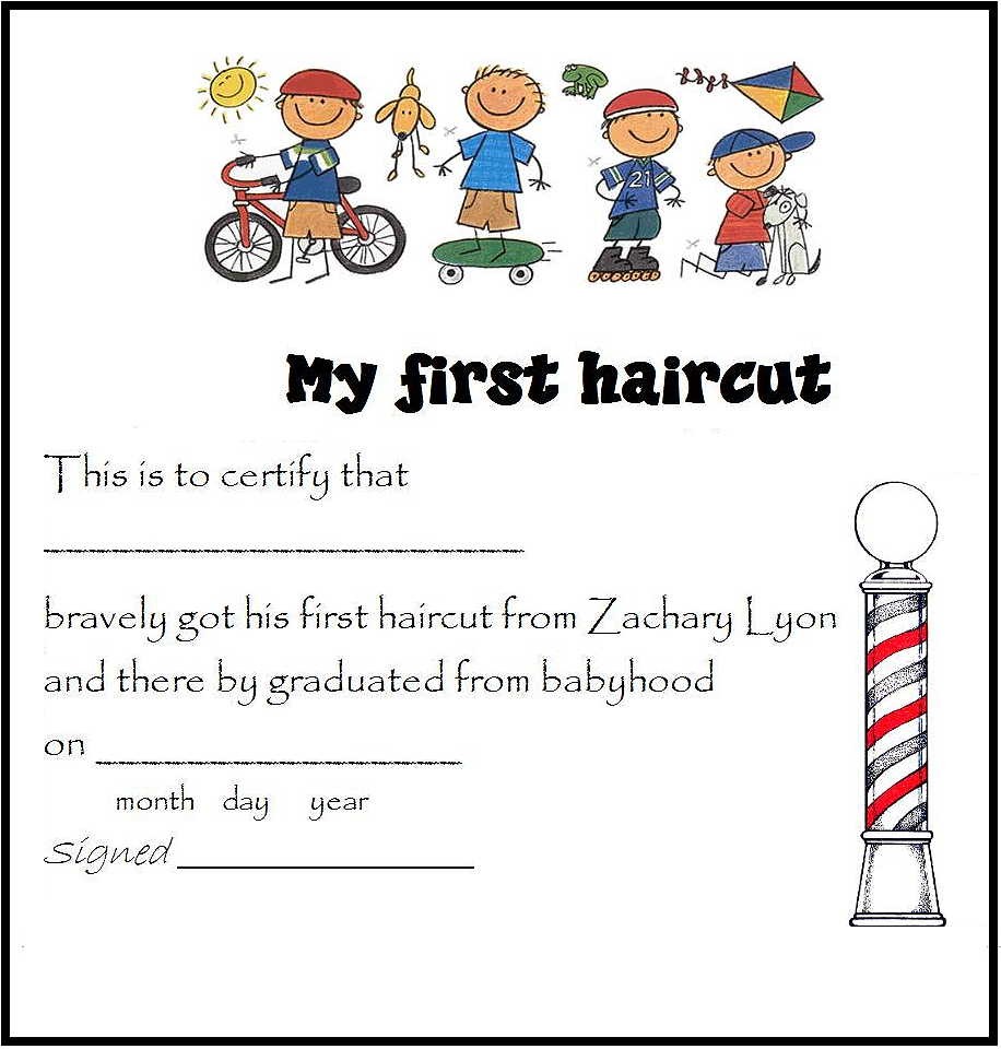 Certificate First Haircut Free