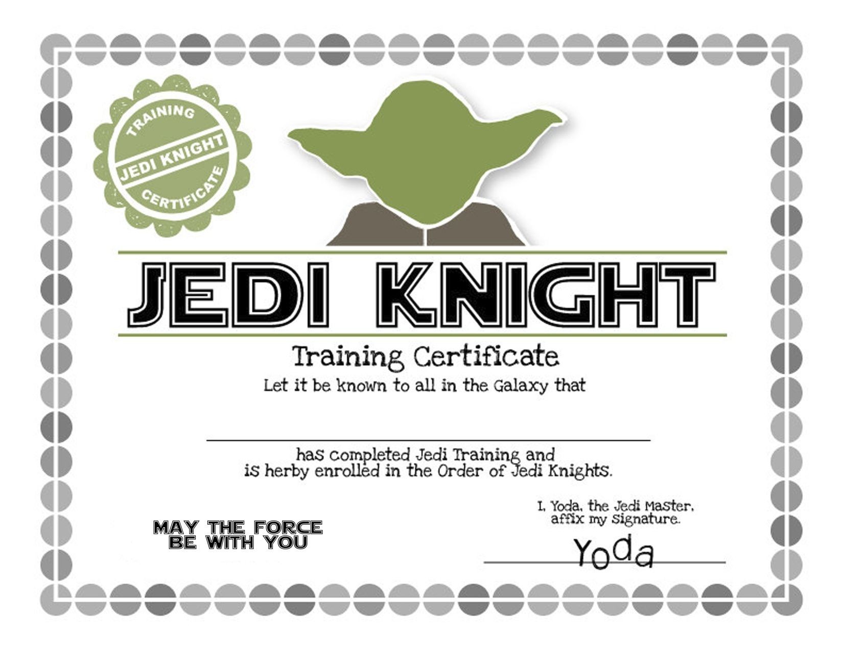 Certificate For Jedi Training Star Wars Birthday Pinterest