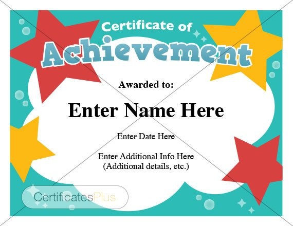 Certificate Of Achievement For Kids