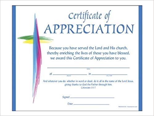 Certificate Of Appreciation Served The Lord Pk6 Swanson Christian