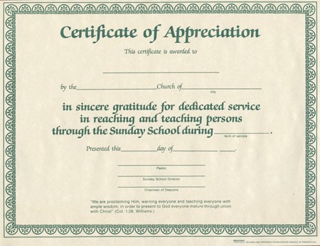 Certificate Of Appreciation Template Church Examples
