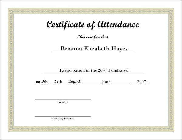 Certificate Of Attendance Template Blank