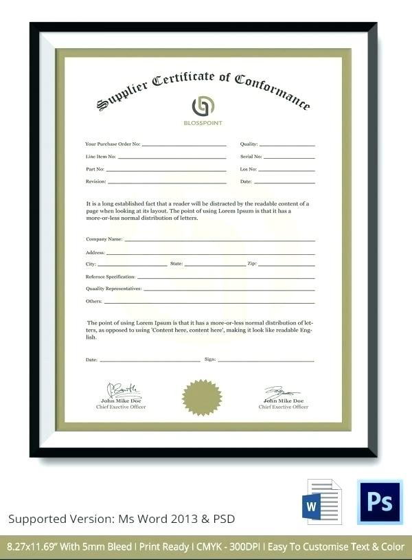 Certificate Of Conformance Template Excel Tigertech Co Conformity
