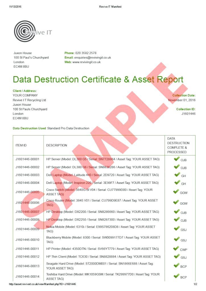 Certificate Of Data Destruction Template Hard Drive Carpaty Info