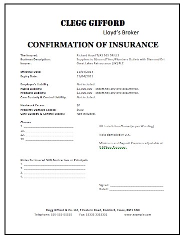 Certificate Of Insurance Template Com Car