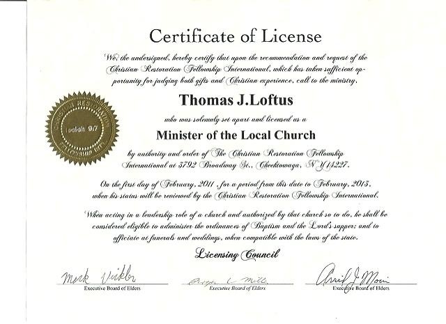 Certificate Of License Template Best Minister Free