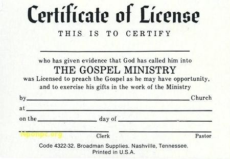 Certificate Of License To Preach Template Elegant Minister Free Pen