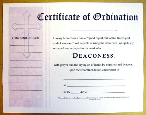 Certificate Of Ordination For Deaconess Example