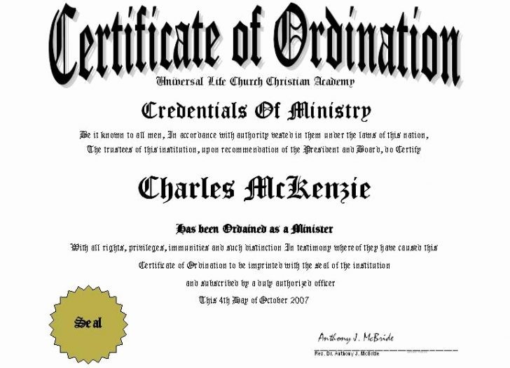 Certificate Of Ordination For Pastor Template Gimpexinspection Com Free Minister