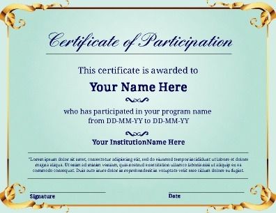 Certificate Of Participation Use For Clubs Sports Or Alter To Fit