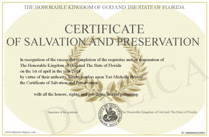 Certificate Of Salvation And
