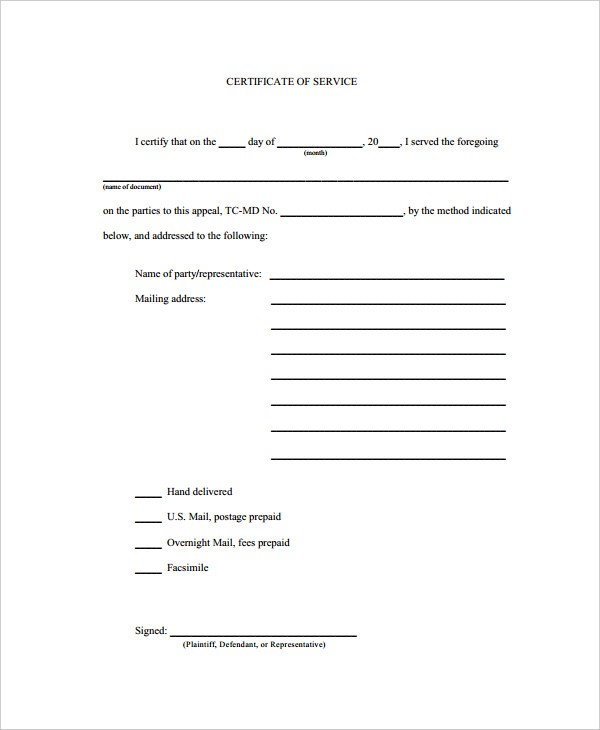 Certificate Of Service Template 7 Free Word PDF