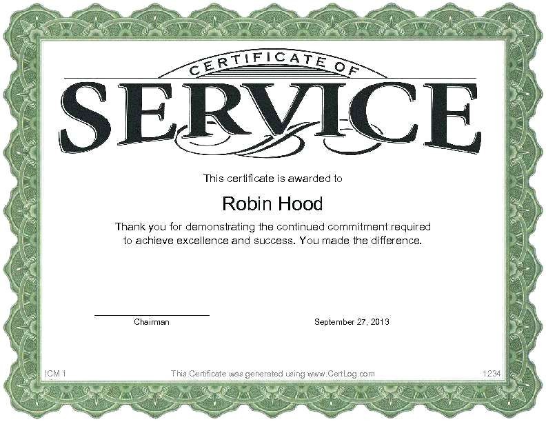 Certificate Of Service Template Tianci Co Free