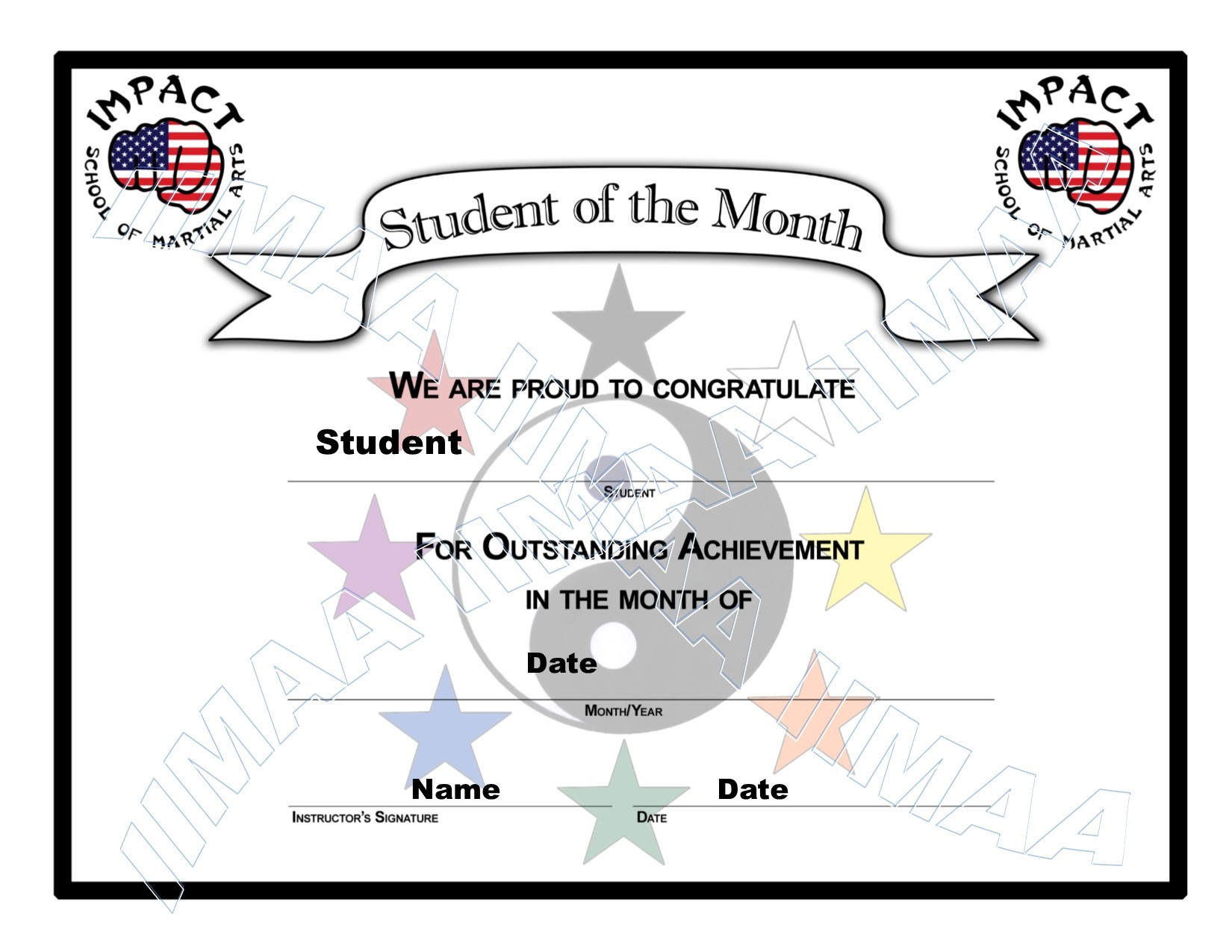 Certificate Student Of The Month International Independent Martial Arts