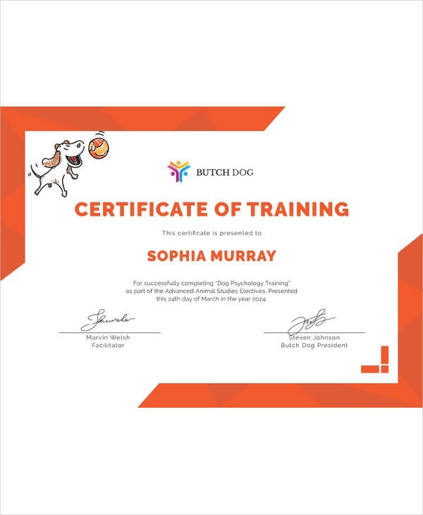 Certificate Template 45 Free Printable Word Excel PDF PSD Dog Training Templates