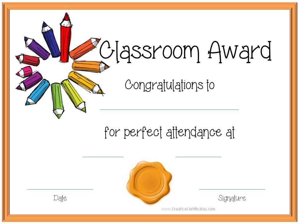 Certificate Template For Kids Perfect Attendance Award Certificates Printable