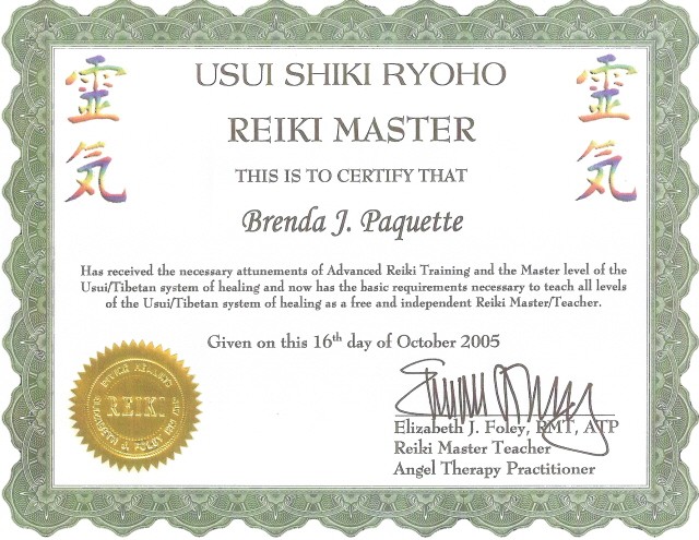 Certificates Awarded To Brenda J Paquette Free Reiki Certificate Templates
