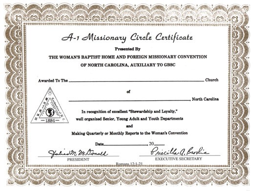 Certificates Of Recognition Womans Baptist Home Foreign Church Certificate Appreciation
