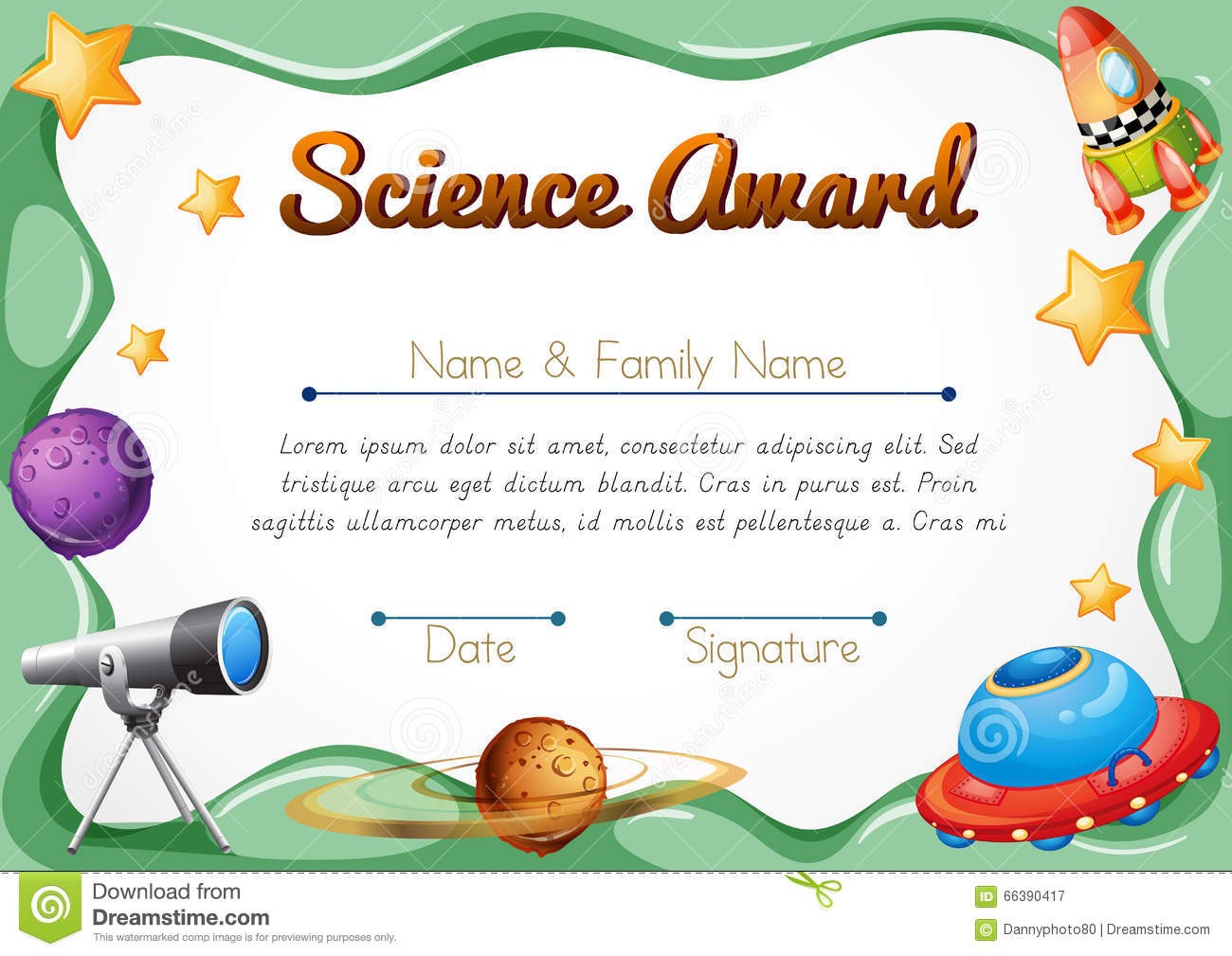 Certification Template For Science Award Stock Vector Illustration Certificates Free