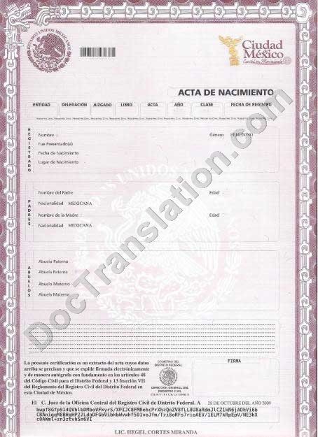 Certified Translation Of Mexican Birth Certificate From Spanish Translate To