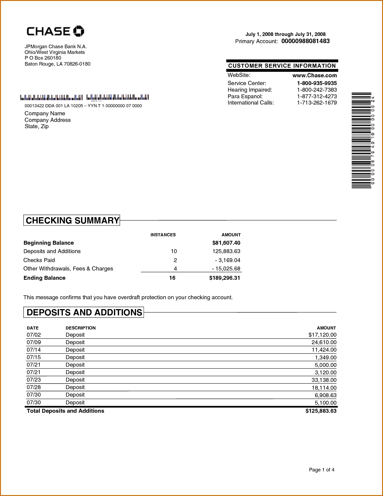 Chase Bank Statement Online Template Best Collection Doc