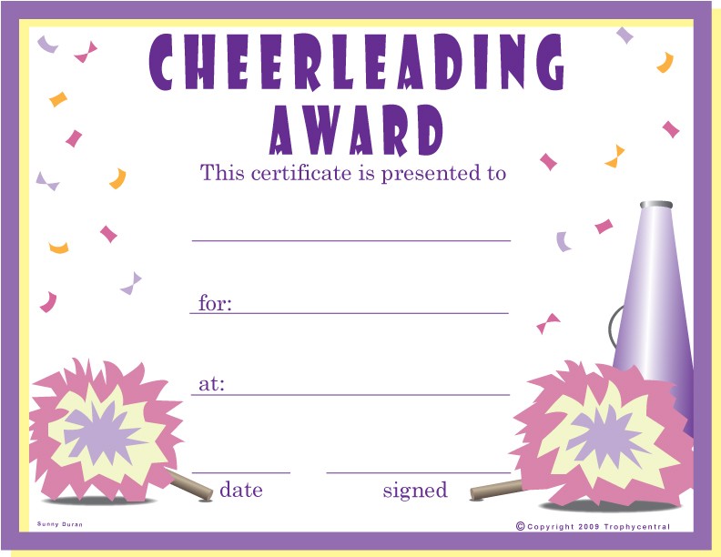 Cheerleading Certificates Award Certificate Cheer