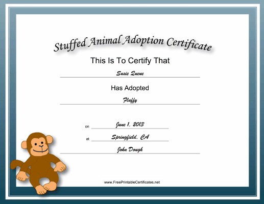 Children With Stuffed Animals Will Love This Free Printable Animal Adoption Certificate Template