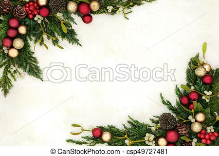 Christmas Bauble Border Background With Gold And Ivy