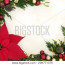 Christmas Border With Poinsettia Flower Red And Gold Bauble Ivy