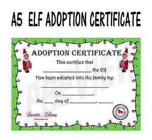 CHRISTMAS ELF ADOPTION CERTIFICATE EBay Elf On The Shelf Adoption
