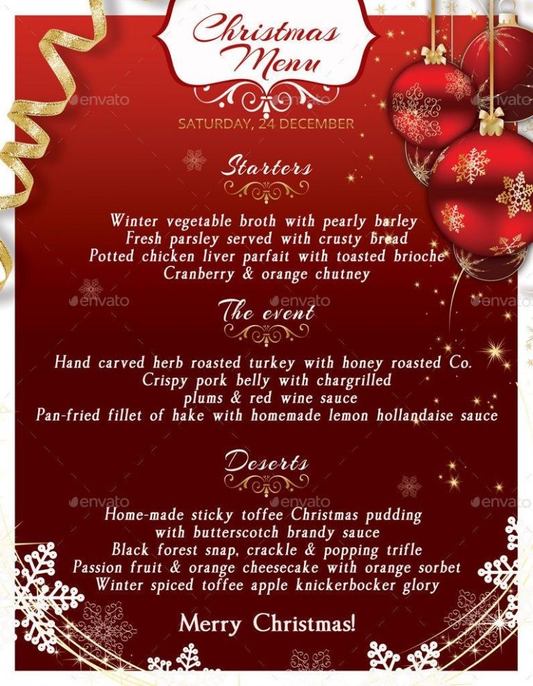 Christmas Menu Template Word Best Idea Free Xmas On Templates For