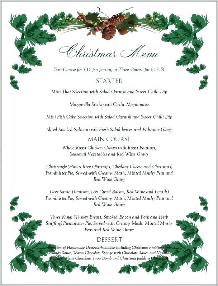 Christmas Menu Templates Free Download Word Org For