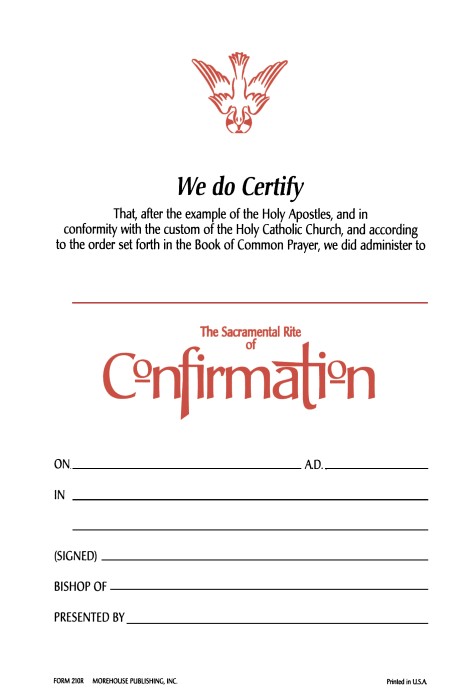 ChurchPublishing Org Confirmation Certificate Template