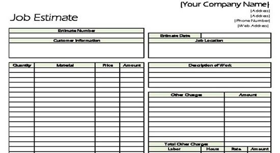 Classic Job Estimate Sheet For Contractors Construction