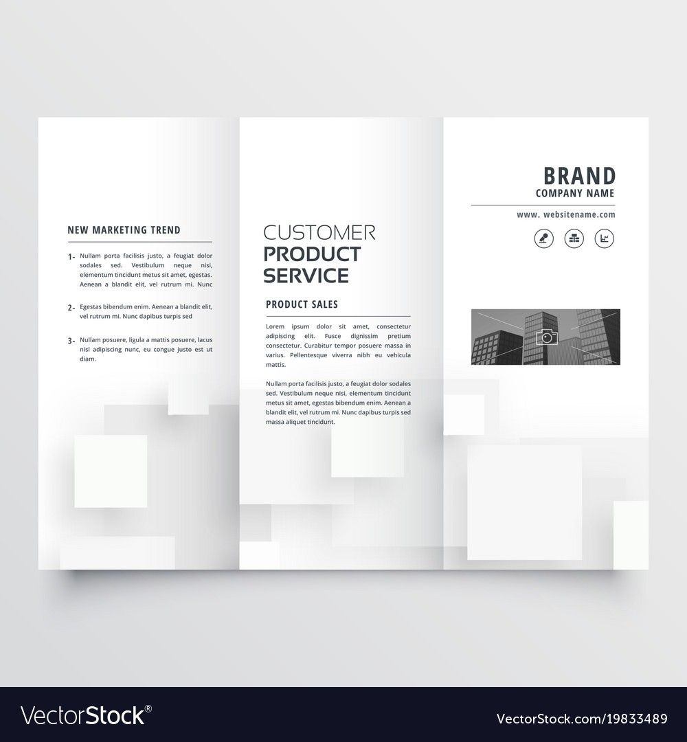 Clean Minimal White Trifold Brochure Design Vector Image Black