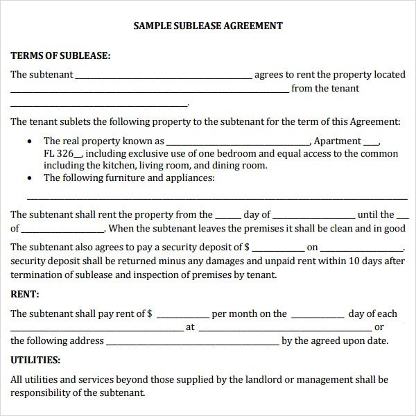 Commercial Property Sublease Agreement Template