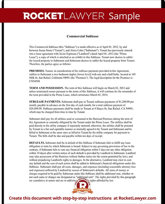 Commercial Sublease Agreement Template Rocket