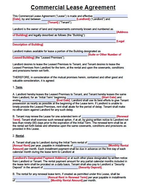 Commercial Sublease Agreement Template Word Sample