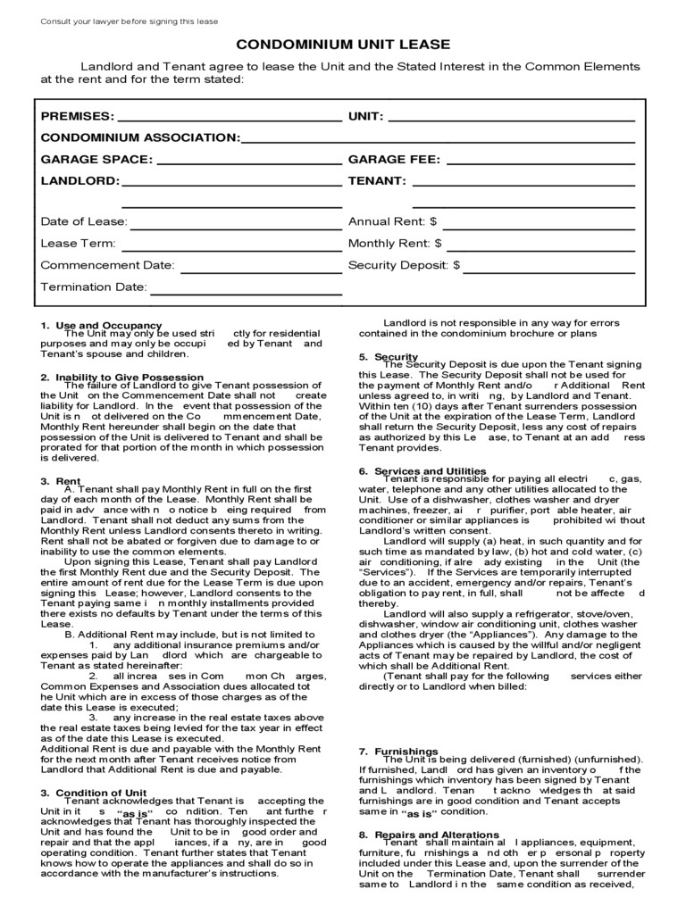 Condo Lease Agreement 10 Free S In PDF Word Excel Download