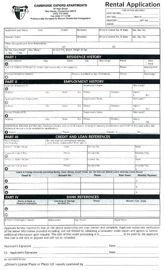 Condo Rental Application Form Lease Template Equipment