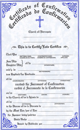 Confirmation Certificates Bilingual The Paraclete Catholic Bookstore Certificate