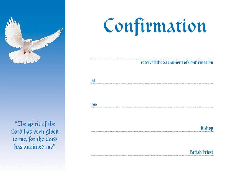 Confirmation Presentation Certificate Blue Pack Of 25 Catholic Certificates