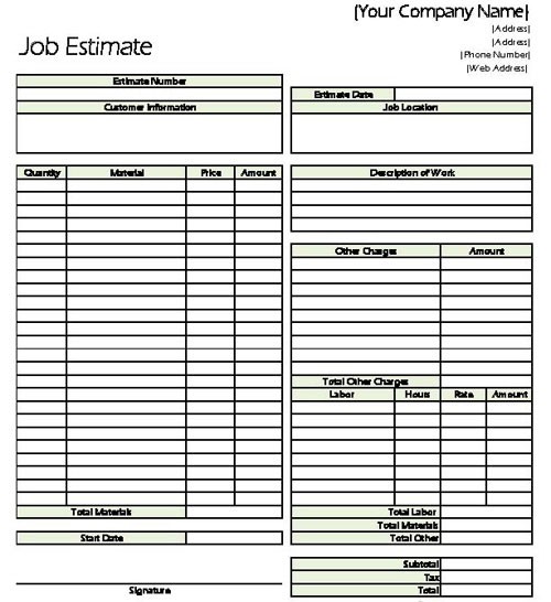 Construction Estimate Forms Pdf Cost Estimating Sheet Job