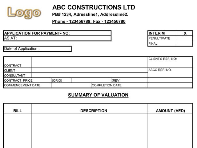 Construction Interim Payment Certificate Template