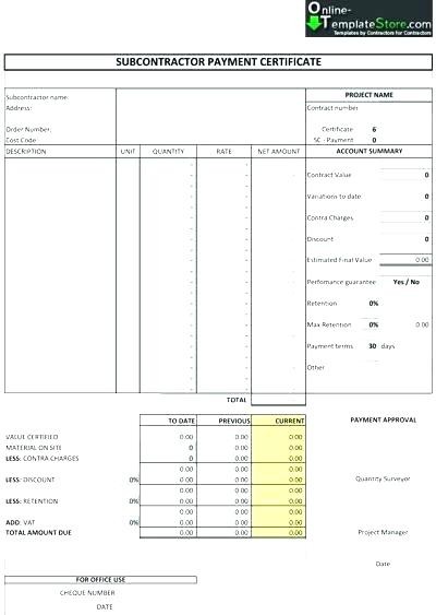 Construction Payment Certificate Template Free Schedule Subcontractor