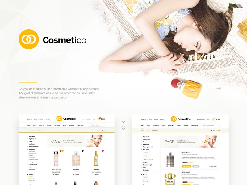 Cosmetico ECommerce Template Freebie Download Photoshop Resource Free Ecommerce Psd